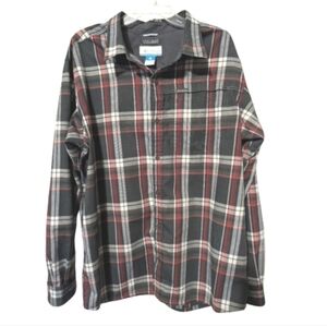 Columbia XL mens thick button down red gray Omni-wick awesome condition plaid